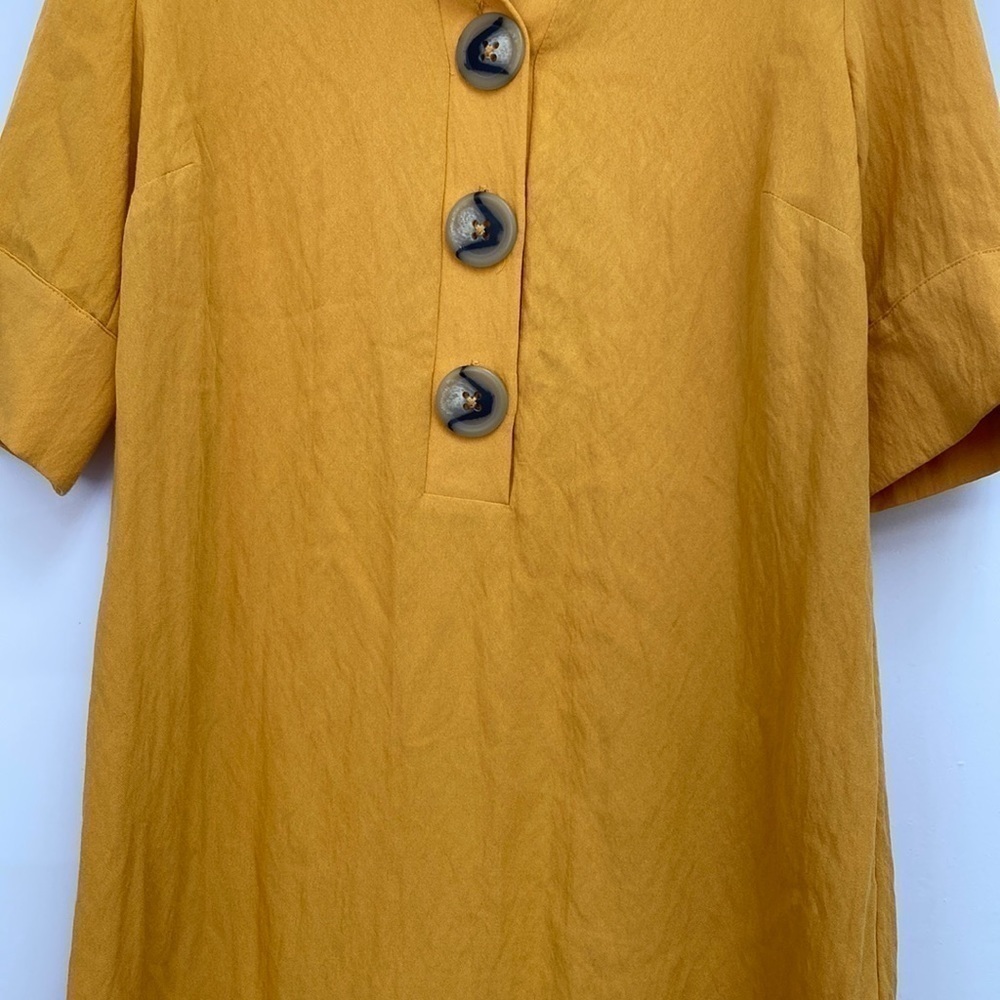 Lily Black Mustard Tunic Blouse Dress Oversized Buttons Women’s Size Small - Picture 3 of 13